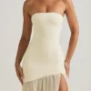 Melina Asymmetrisches, trägerloses Fishtail-Maxikleid in Elfenbein