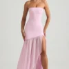Melina Asymmetrisches, trägerloses Maxikleid mit Fischschwanz in zartem Rosa
