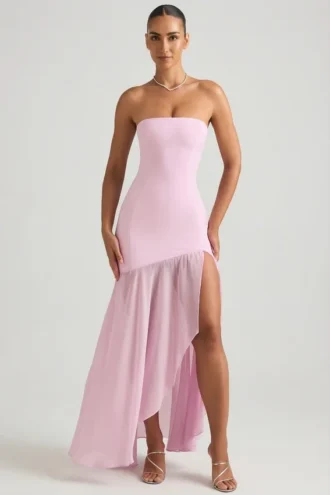 Melina Asymmetrisches, trägerloses Maxikleid mit Fischschwanz in zartem Rosa