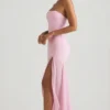 Melina Asymmetrisches, trägerloses Maxikleid mit Fischschwanz in zartem Rosa