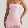 Melina Asymmetrisches, trägerloses Maxikleid mit Fischschwanz in zartem Rosa