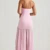 Melina Asymmetrisches, trägerloses Maxikleid mit Fischschwanz in zartem Rosa