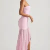 Melina Asymmetrisches, trägerloses Maxikleid mit Fischschwanz in zartem Rosa