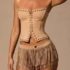 Meliora Fringed Low-Rise Mini Shorts in Hellbraun Meliora Fringed Low-Rise Mini Shorts in Hellbraun