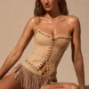 Meliora Fringed Low-Rise Mini Shorts in Hellbraun Meliora Fringed Low-Rise Mini Shorts in Hellbraun