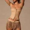 Meliora Fringed Low-Rise Mini Shorts in Hellbraun Meliora Fringed Low-Rise Mini Shorts in Hellbraun