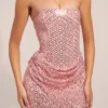 Mellie – Verziertes, drapiertes, trägerloses A-Linien-Minikleid in Blush Pink