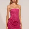 Mellie – Verziertes, drapiertes, trägerloses A-Linien-Minikleid in Pink