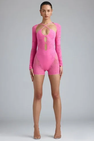 Melody verzierter Cut-Out-Unitard in Bubblegum-Pink
