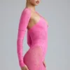 Melody verzierter Cut-Out-Unitard in Bubblegum-Pink Melody verzierter Cut-Out-Unitard in Bubblegum-Pink