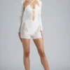 Melody Verzierter Cut-Out-Unitard in Elfenbein Melody Verzierter Cut-Out-Unitard in Elfenbein
