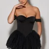 Meredith schulterfreies, mehrlagiges Korsett-Mikro-Minikleid in Schwarz