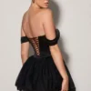 Meredith schulterfreies, mehrlagiges Korsett-Mikro-Minikleid in Schwarz