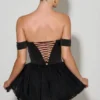 Meredith schulterfreies, mehrlagiges Korsett-Mikro-Minikleid in Schwarz