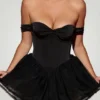 Meredith schulterfreies, mehrlagiges Korsett-Mikro-Minikleid in Schwarz
