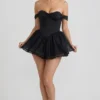 Meredith schulterfreies, mehrlagiges Korsett-Mikro-Minikleid in Schwarz