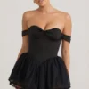 Meredith schulterfreies, mehrlagiges Korsett-Mikro-Minikleid in Schwarz