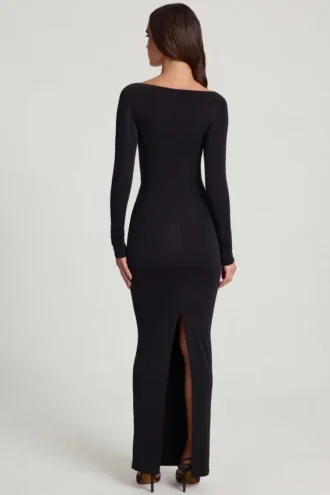 Mericia Maxikleid aus weichem Jersey mit U-Boot-Ausschnitt und gerafftem Saum in Schwarz