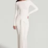 Mericia Maxikleid aus weichem Jersey mit U-Boot-Ausschnitt und gerafftem Saum in Weiß