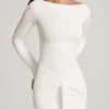 Mericia Maxikleid aus weichem Jersey mit U-Boot-Ausschnitt und gerafftem Saum in Weiß