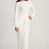Mericia Maxikleid aus weichem Jersey mit U-Boot-Ausschnitt und gerafftem Saum in Weiß
