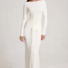 Mericia Maxikleid aus weichem Jersey mit U-Boot-Ausschnitt und gerafftem Saum in Weiß
