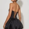 Minerva Schnür-Mikro-Minikleid mit Bubble-Saum und Korsett in Schwarz