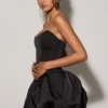 Minerva Schnür-Mikro-Minikleid mit Bubble-Saum und Korsett in Schwarz