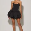 Minerva Schnür-Mikro-Minikleid mit Bubble-Saum und Korsett in Schwarz