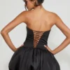 Minerva Schnür-Mikro-Minikleid mit Bubble-Saum und Korsett in Schwarz