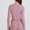 Mini-Shorts aus geripptem Strick mit Bindebändern in Mauve