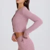 Mini-Shorts aus geripptem Strick mit Bindebändern in Mauve