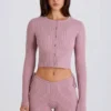 Mini-Shorts aus geripptem Strick mit Bindebändern in Mauve