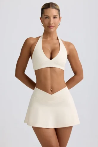 Mini-Skort aus gebürstetem Jersey in Elfenbein-Mélange