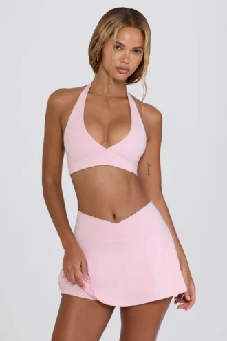 Mini-Skort aus gebürstetem Jersey mit gekreuztem Schnitt in Hellrosa-Mélange