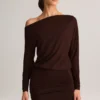 Mira Modal-Minikleid mit schulterfreiem Ausschnitt in Schokoladenbraun
