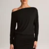 Mira Modal-Minikleid mit schulterfreiem Wickelausschnitt in Schwarz