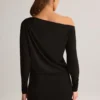Mira Modal-Minikleid mit schulterfreiem Wickelausschnitt in Schwarz