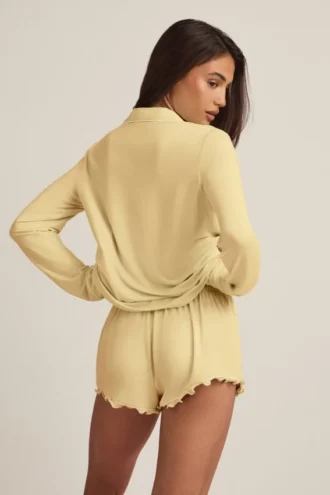 Mirae Modal-Pyjama-Oberteil mit langen Ärmeln in Pastellgelb
