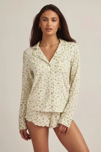 Mirae Modal-Pyjama-Oberteil mit langen Ärmeln und Zitronenprint