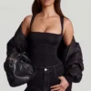 Mirandria Soft Jersey Oberteil mit geradem Ausschnitt und Rüschen in Schwarz Mirandria Soft Jersey Oberteil mit geradem Ausschnitt und Rüschen in Schwarz