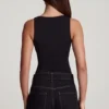 Mirandria Soft Jersey Oberteil mit geradem Ausschnitt und Rüschen in Schwarz Mirandria Soft Jersey Oberteil mit geradem Ausschnitt und Rüschen in Schwarz