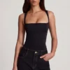 Mirandria Soft Jersey Oberteil mit geradem Ausschnitt und Rüschen in Schwarz Mirandria Soft Jersey Oberteil mit geradem Ausschnitt und Rüschen in Schwarz