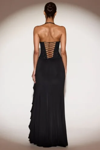 Miravie Verziertes Cowl-Neck-Kleid mit Rüschen in Schwarz
