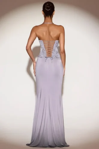 Miravie Verziertes Rüschenkleid mit Wasserfallausschnitt in Lila