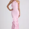 Mireya Neckholder-Kleid mit Rüschenbesatz in zartem Rosa