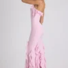 Mireya Neckholder-Kleid mit Rüschenbesatz in zartem Rosa