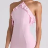 Mireya Neckholder-Kleid mit Rüschenbesatz in zartem Rosa