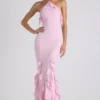 Mireya Neckholder-Kleid mit Rüschenbesatz in zartem Rosa