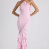 Mireya Neckholder-Kleid mit Rüschenbesatz in zartem Rosa